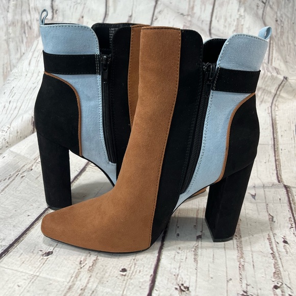 JUSTFAB Linette Colorblock Booties Brown/Multi-8 - Picture 4 of 6